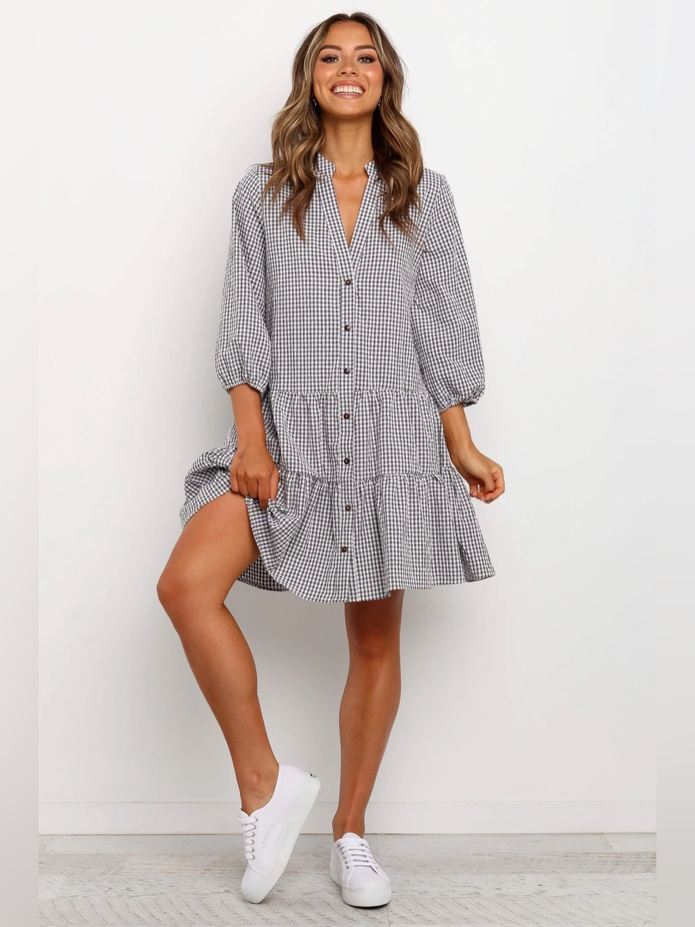 Petal & Pup NWT! Daria Print Tiered Dress Gingham Size S/M